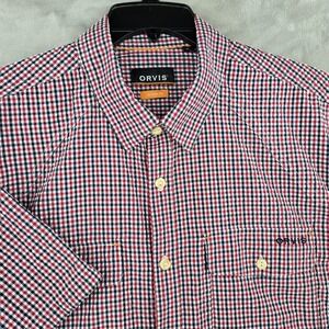 Orvis Clearwater Seersucker Short Sleeve Button Up Mens Large Red Fishing